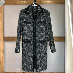 LOUBEN Wool Blend Glitter Lace Detail Black White Long Tweed‎ Coat Sz 4